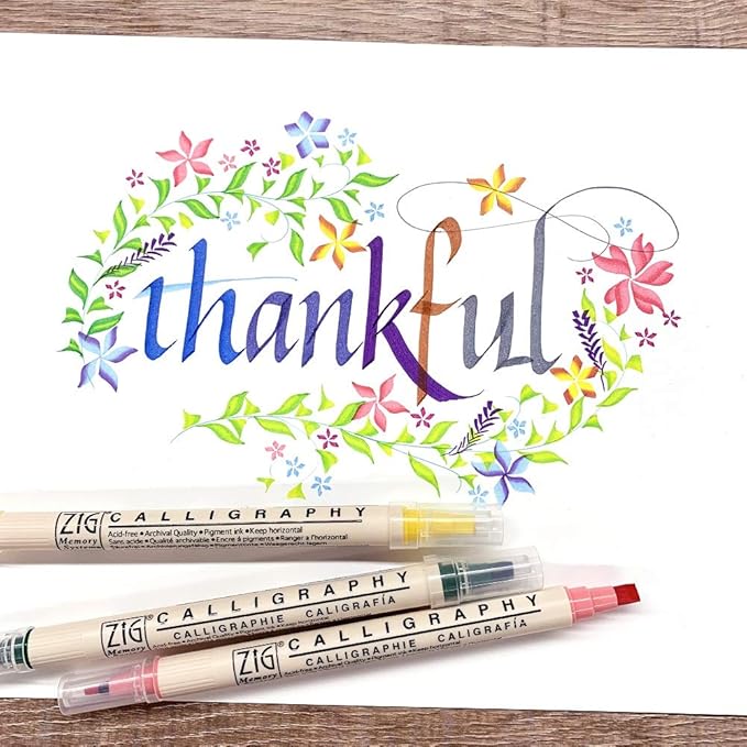 Kuretake Zig Calligraphy Dual Tip Markers 12 Colors Set, 2mm, 5mm, Square Tips, AP-Certified, No Mess, Photo-Safe, Acid Free, Xylene Freeing,Made in Japan