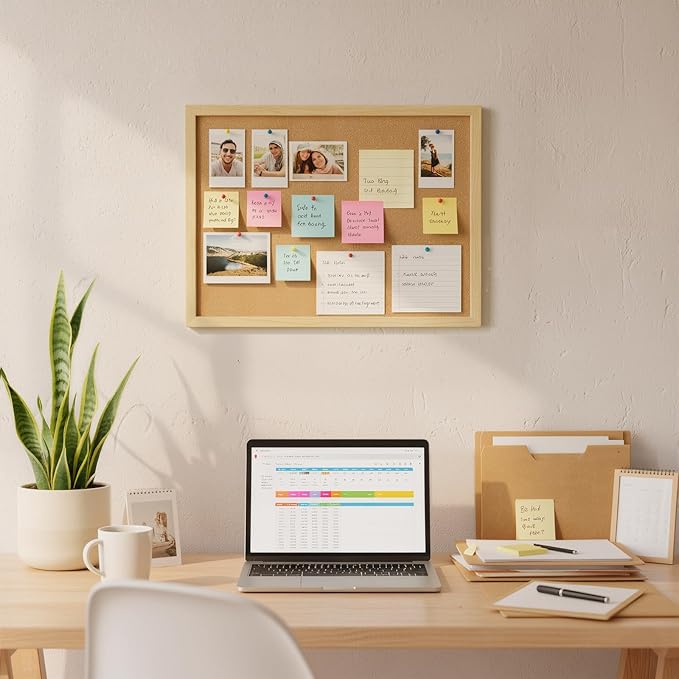 2 Pcs Cork Board, 17.7''x13.3'' Bulletin Board, Wooden Framed Corkboards for Wall, Small Cork Board, Vision Board Supplies, Prayer Board, Picture Board for Photos, Office, Home Decor, School