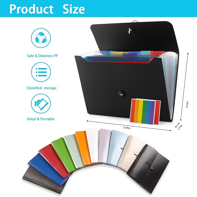 Expanding File Folder, 13 Pockets, Purple, Polypropylene
