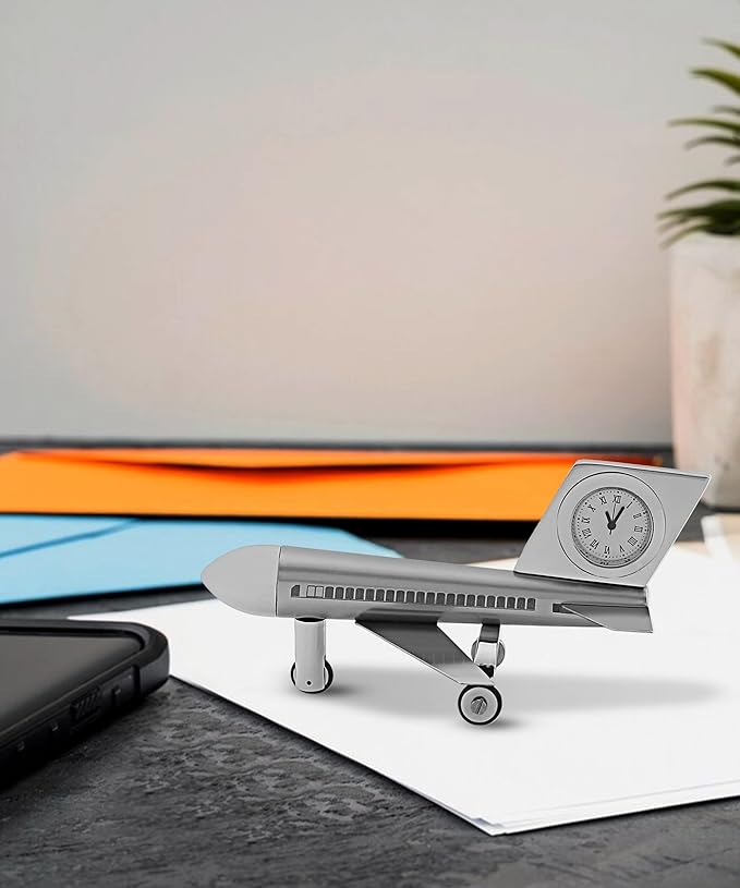 Aeroplane Miniature Table Clock, Stylish Analog Desk Clock & Paper Weight, Manual Adjustment, Easy Battery Replacement, Students, Vintage Decor for Home & Office
