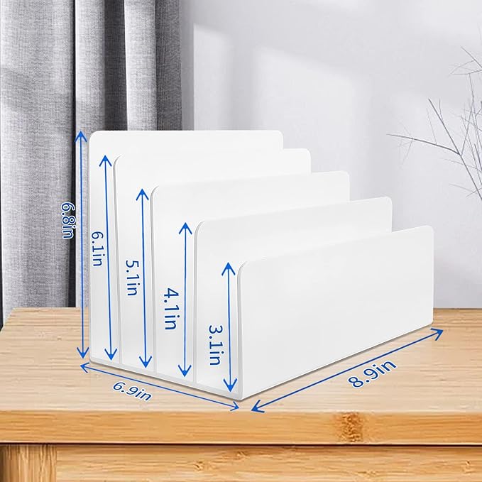 2PCS Acrylic File Organizer for Desk, 4 Section Acrylic Desk Organizer and Accessories, Sturdy File Folder Holder, Office Supplies for Mail Letter Paper Electronic