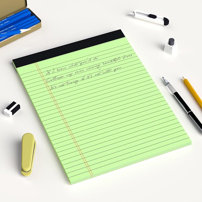 Colored Legal Pads 8.5 x 11 Note Pads 8.5x11 inch, Wide Ruled Clear Print Writing Pads 30 Sheets/Pad, 20lb Colored Paper, Perforated Notepad with Sturdy Back (3 Pads)