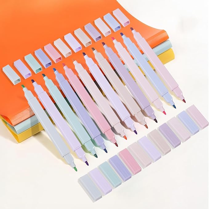 EooUooIP Dual Tip Aesthetic Bible Highlighters, 12Pack Pastel Highlighters, Chisel & Fine Tips, Cute Highlighter Assorted Colors, Bible Highlighter and Pens No Bleed, No Bleed Bibles Assorted Colors