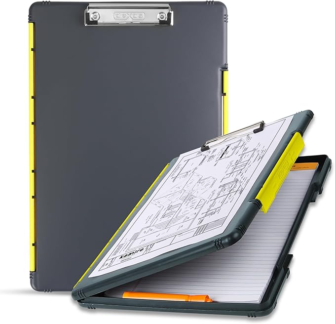 Dexas Legal Size XL Slimcase 2 Storage Clipboard, Gray with Yellow Clip, 15.5" x 10.5" (Pack of 6)
