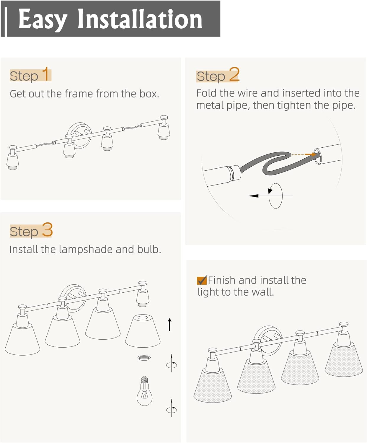 FEMILA Vanity Lights, 4-Lights Bathroom Light Fixtures Over Mirror, Antique Brass Wall Sconces Lamp with Hammered Metal Shade Finish, 4FG59B-4W BG