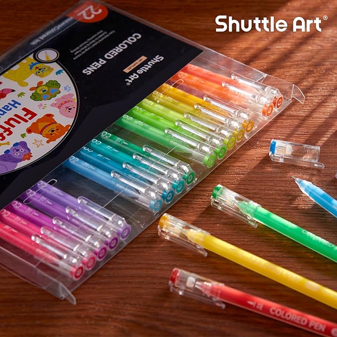 Shuttle Art Colored Pens, 22 Highlight Tone Colors Cute Journal Pens 0.6mm Fine Point Colored Gel Pens for Black Paper Adult Coloring Writing Drawing Journaling Note Taking School Office Home