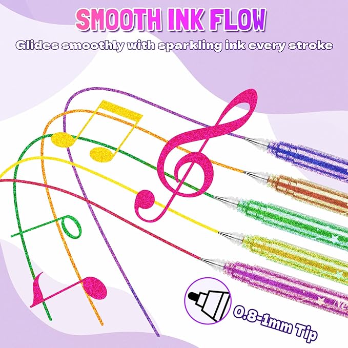 LET'S RESIN PAINT Glitter Gel Pens,44 Metallic Sparkly Colors Glitter Pens,Quick-Drying Gel Ink Pen,Retractable Colored Gel Pen for Adult Coloring Books,Valentine’s Day Gifts,Easter Basket Stuffers