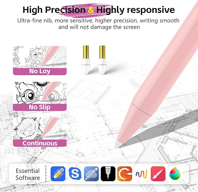 Stylus Pen for iPad A16 Pen with Fast Charging, QLAYA 1st Generation Pencil for iPad 11/10/9/8/7/6, iPad Air 3/4/5/M2/M3, iPad mini 6/7, iPad Pro 12.9/11/13 inch M4/M5, Tilt Sensitivity, Pink
