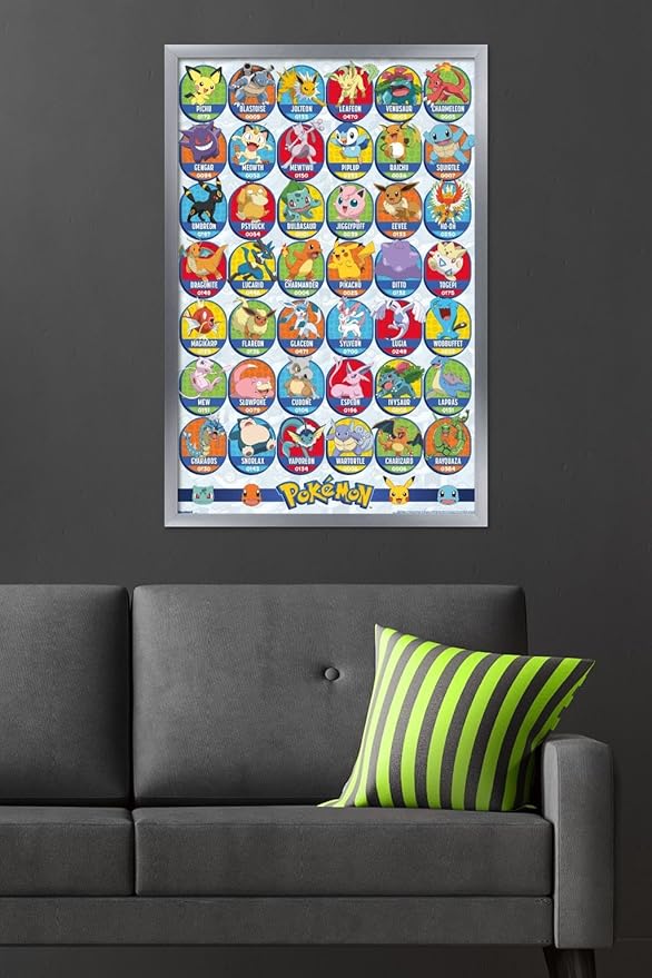 Pokémon: All-Time Favorites - Grid Wall Poster, 34L" x 22.4W", Silver Framed Version