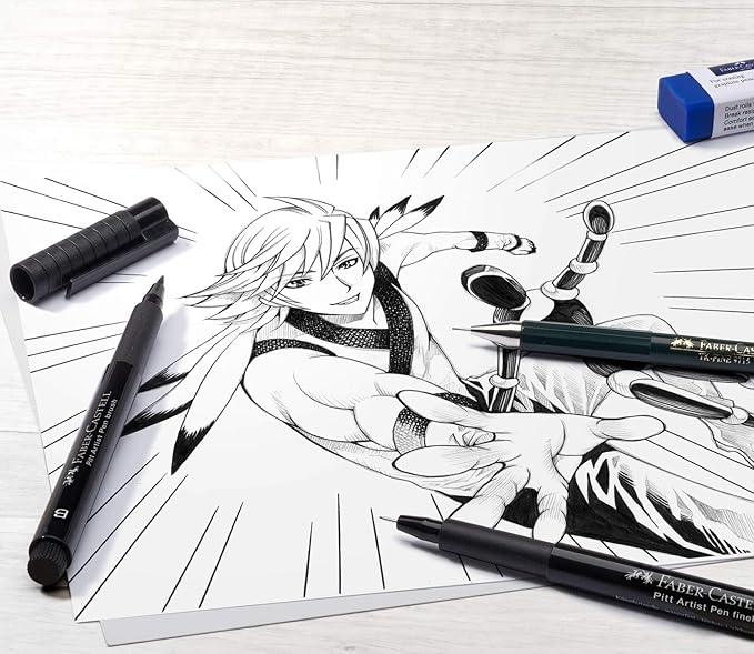 Faber-Castell Pitt Artist Pen Black Manga Drawing Kit - 4 Count, Assorted Nibs – Anime and Manga Drawing Kit