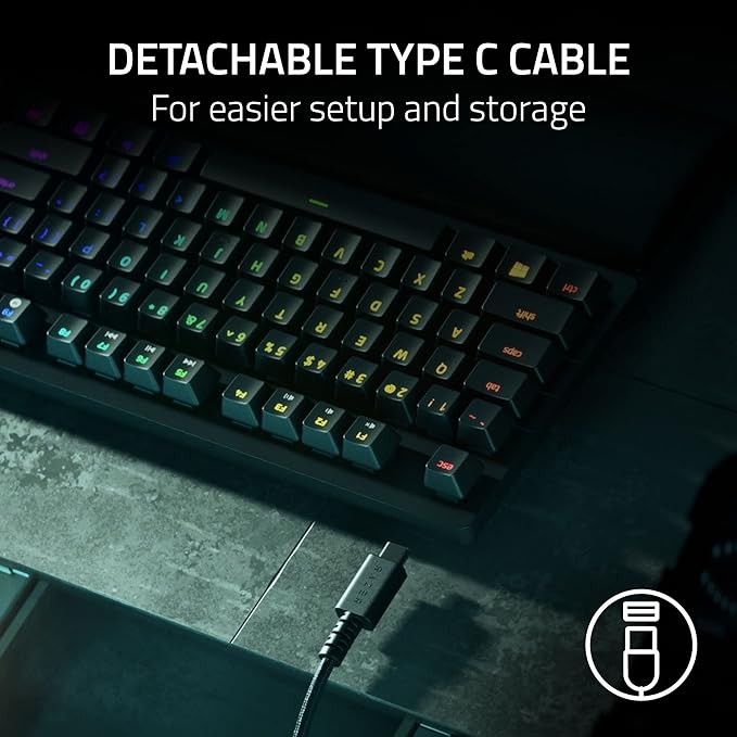 Razer Huntsman V2 TKL Tenkeyless Gaming Keyboard: Fast Linear Optical Switches Gen2 w/Sound Dampeners & 8000Hz Polling Rate - Detachable TypeC Cable - Doubleshot PBT Keycaps - Ergonomic Wrist Rest