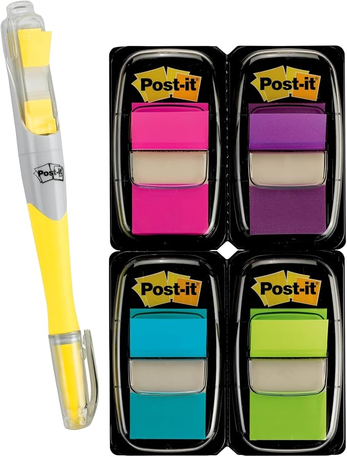 Post-it Flags Value Pack, 50/Dispenser, 4 Dispensers/Pack, 1 in Wide, Assorted Bright Colors, Includes Free Flags + Highlighter (680-PPBGVA) (Pack of 12)