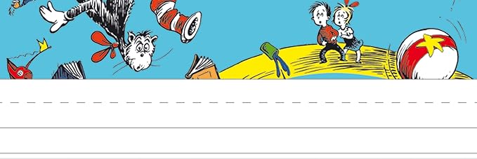 Eureka Dr. Seuss Cat In The Hat Name Plates, includes 36 self-adhesive name plates, measuring 9.5" x 3.25"