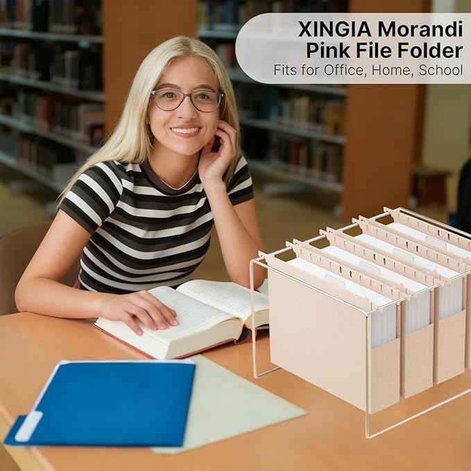 XINGIA Wheat Straw Plastic Hanging File Folders Letter Size, 12 Pack Extra Capacity Filing Cabinet Folders for Bulk Files/Medical Charts, Heavy Duty 2 Inch Expansion File Organizer(Morandi Pink)
