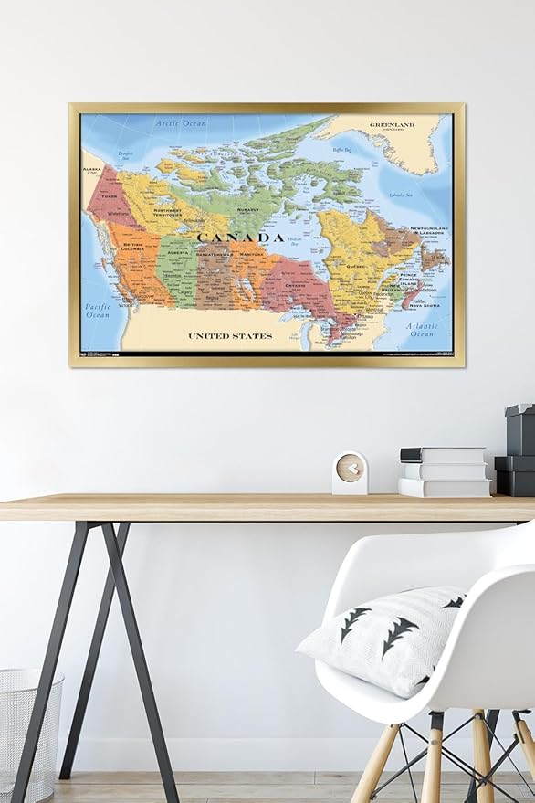 Map - Canada Wall Poster, 34L" x 22.4W", Gold Framed Version