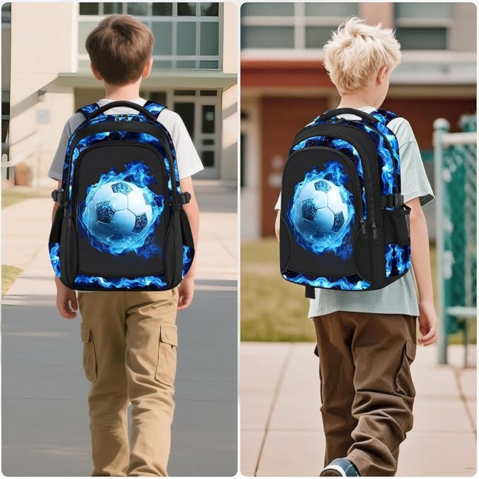 Kids Backpack for Boys - Soccer Boys Backpacks for Kids Teens Elementary Middle School, 17″ Large Capacity Students Bookbag, Perfect for Travel and School