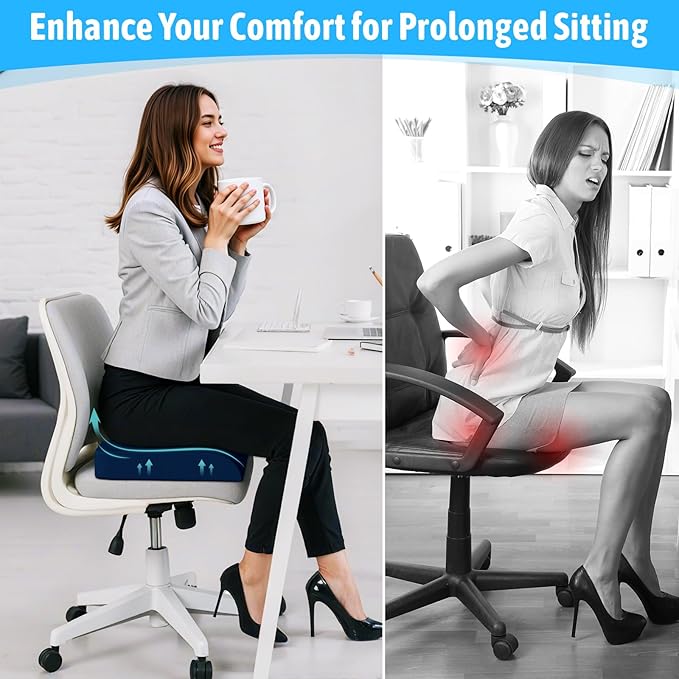 TranquilMoments Seat Cushion, Gel Wheelchair Seat Cushion,Ergonomic Chair Cushions for Office Chairs & Car, Relieve Sciatica, Back and Tailbone Pain, Removable Cover & Non - Slip Bottom, Blue