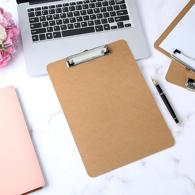 Wood Clipboards Set of 8, Letter Size Hardboard Clip Board 8.5x11 for Classroom, Students, Kid, A4 Standard Size 9" x 12.5" with Low Profile Clip, Office & School Supply