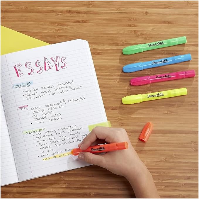 Sharpie Gel Highlighters Bullet Tip Assorted Fluorescent Highlighter Markers 5 Count Pack Smear And Bleed Resistant Long-Lasting And Won'T Dry Out