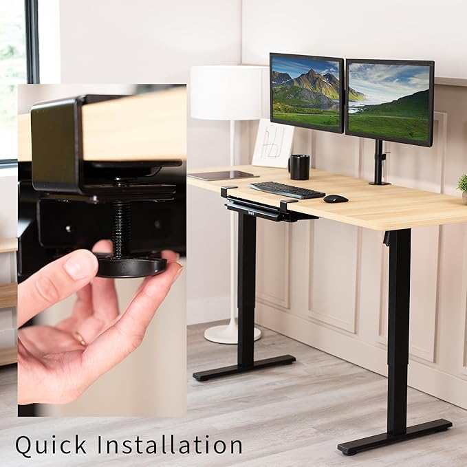 VIVO 16 inch Clamp-on Sliding Pull-out Under Table Drawer for Office Desk, Shallow Storage Organizer for Sit Stand Workstation, Black, DESK-DR2C
