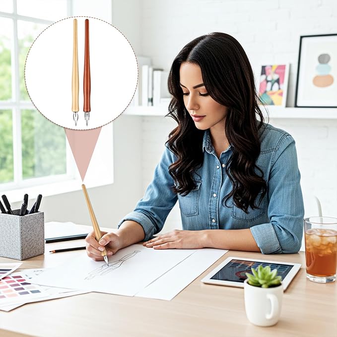 12 PCS Oblique Calligraphy Dip Pen Set Dip Pens Nib Speedball Pens Include Calligraphy Oblique Pen Holder or Straight Holder Replacement Nibs for Painting Signing Writing Present