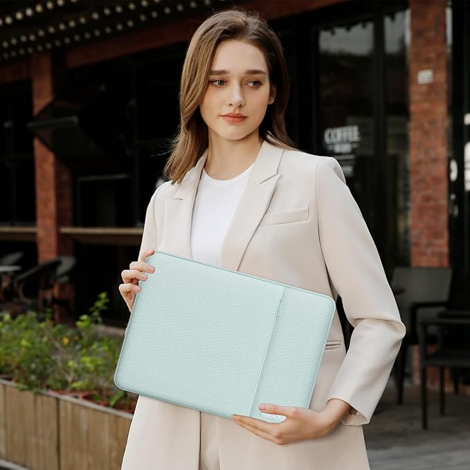 MOSISO Laptop Case 16 inch, 15-15.6 inch Laptop Sleeve Compatible with MacBook Pro 16 M4 M3 M2 M1, HP Acer Dell Lenovo ASUS Notebook, Polyester Vertical Computer Sleeve Bag with Pocket, Mint Green