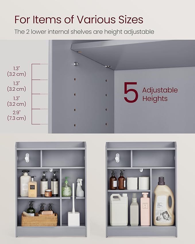 VASAGLE Narrow Storage Cabinet, Slim Floor Cabinet with Sliding Doors, Toilet Paper Holder and Brush Compartment, for Bathroom and Living Room, 7.9 x 23.6 x 31.5 Inches, Dove Gray UBBC752G02