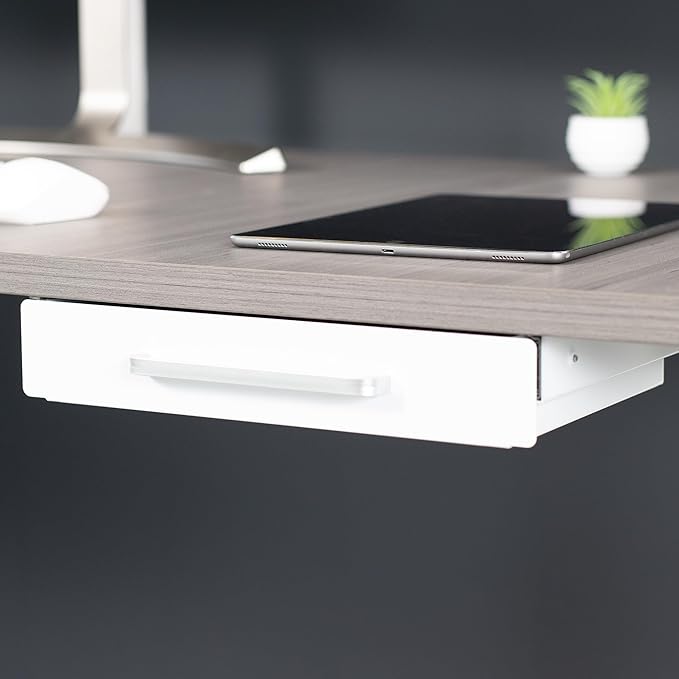 VIVO 13 inch Under Desk Slide Out Storage Organizer, Pull Handle Drawer, White, DESK-DR1H-W (Pack of 3)