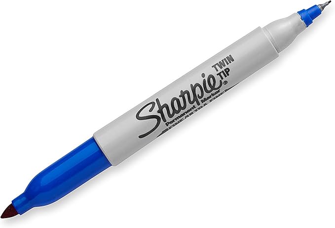 Sharpie Twin Tip Permanent Markers, Fine and Ultra Fine, Blue, 12 Count