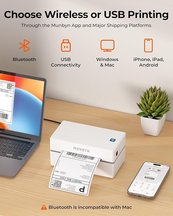 White Label Holder+4"x6" Direct Thermal Shipping Label 220 Labels/Roll+130B Bluetooth Thermal Label Printer