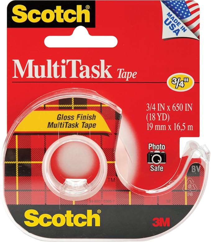 3M Scotch 25 MultiTask Adhesive Tape, 650" Length x 75" Width, Transparent Gloss