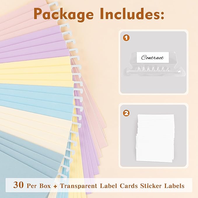 Zzrywuty Hanging File Folders, 30-Pack Letter Size Hanging File Folders with 1/5-Cut Tabs, Color File Folders Office Organizer for Filing Cabinet, Bulky Files & Medical Charts