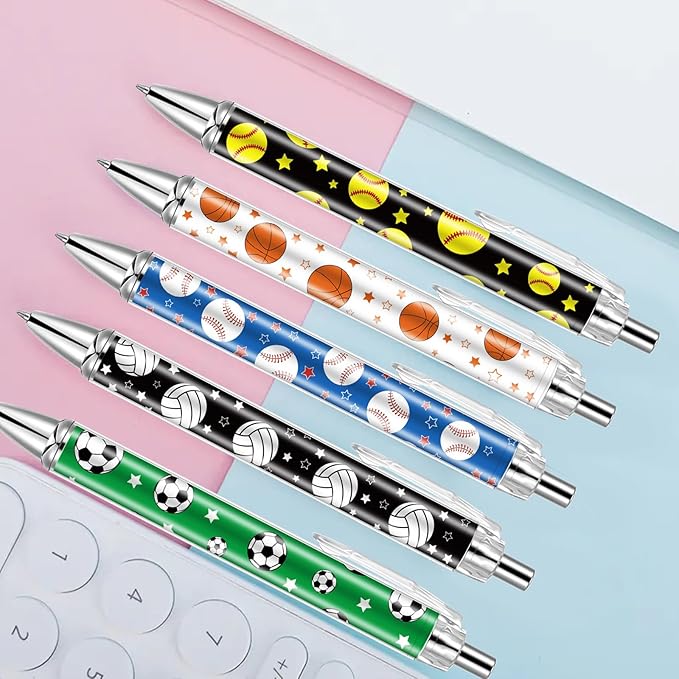 30 PCS Sports Party Favors Ball Theme Ballpoint Pens Ball Gifts for Team with 1mm Black Ink Replaceable Ballpoint Pen Refill for Team School Office Supplies Thanksgiving Christmas Gift