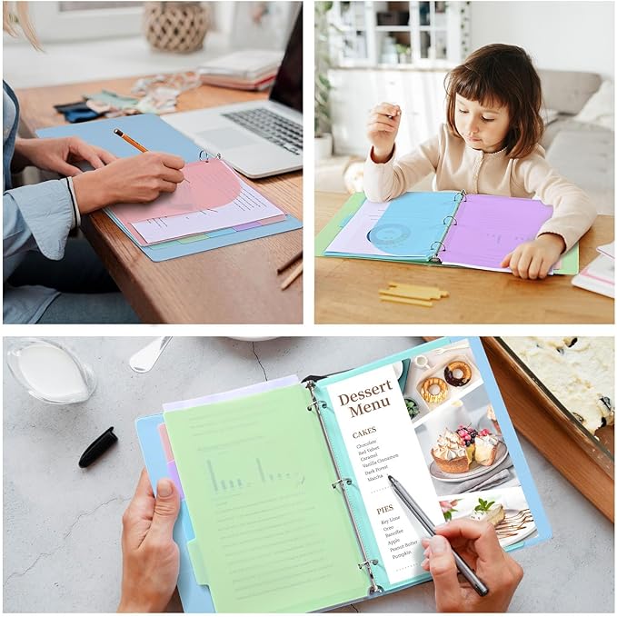 5-Tab Dividers for 3 Ring Binder, 15 Counts Binder Dividers Index with Pockets, 8.5 x 11'' Binder Dividers with 1/5 Cut Tabs for School Office (XY026) (3)