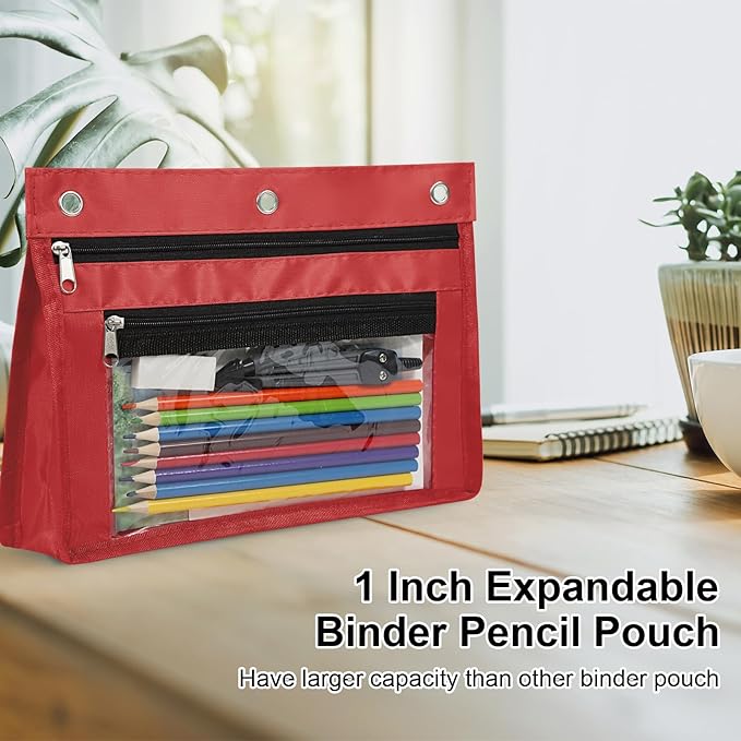 YoeeJob 6 Pack 1 Inch Expandable Zipper Pencil Pouches with Clear Window for 3 Ring Binder, Suitable for School & Office(Colourful)