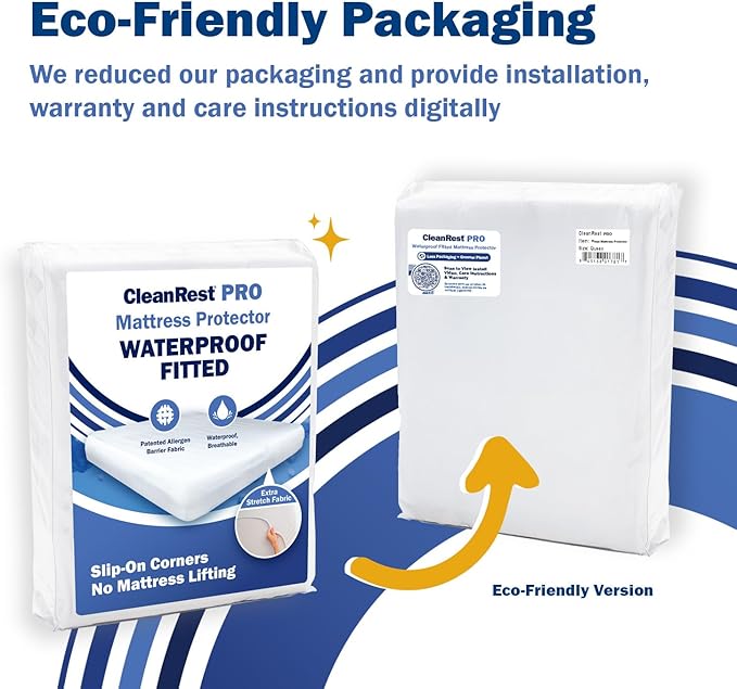 CleanRest Waterproof Mattress Fitted Sheet Protector, Ultimate Defense Against Spills and Wear, MicronOne Allergen Barrier, Breathable, Chemical-Free, Fits Mattress Depths 12" to 21" (King)