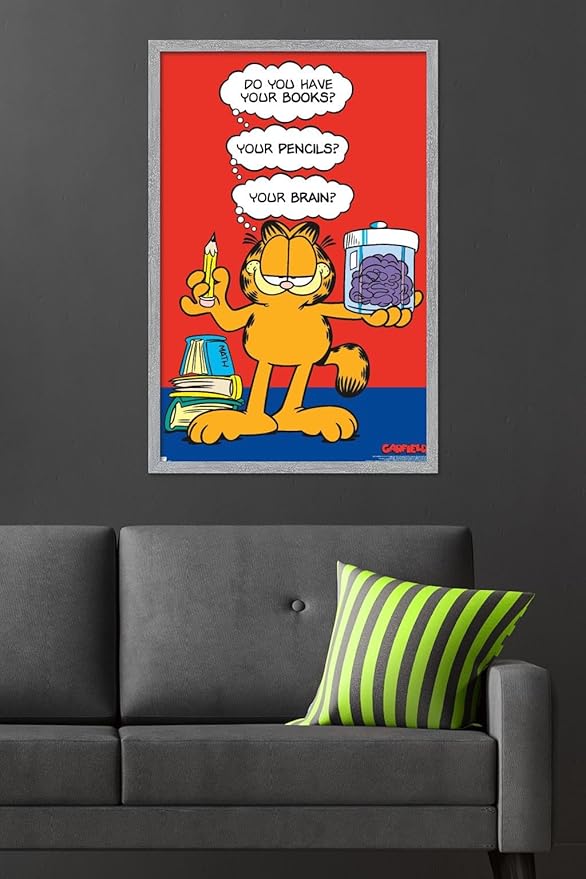 Garfield - Brain Wall Poster, 34L" x 22.4W", Gray Framed Version
