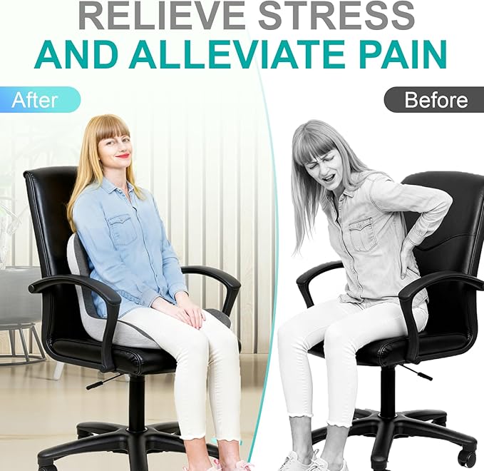 Seat Cushion for Office Chair, Car and Wheelchair Use, with Lumbar Support Pillow and Memory Foam Coccyx Cushion for Tailbone Pain, Back Pain, Sciatica and Hemorrhoid Relief, Ergonomic seat Cushion