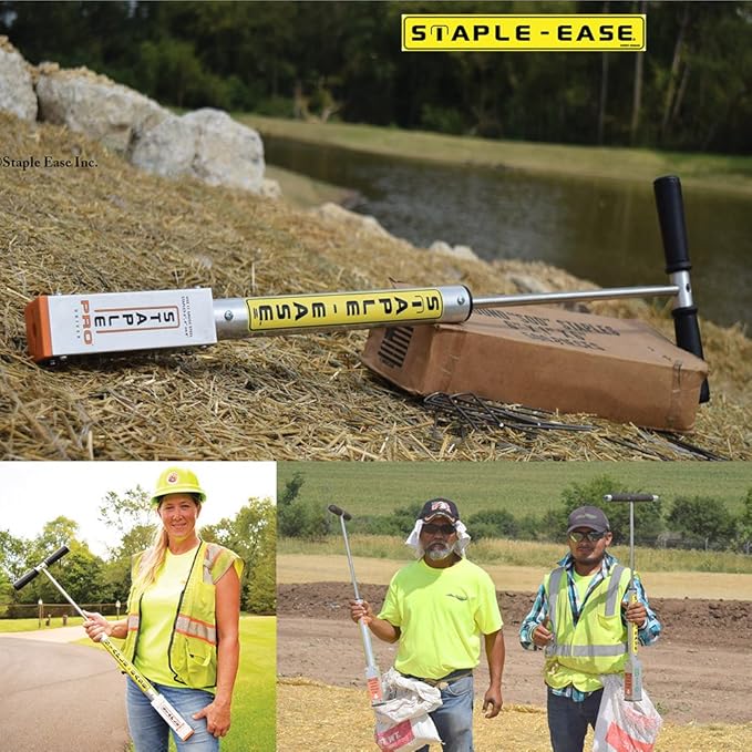 Combo Pack Driver for Sod Staples, Landscape Stakes, Drip Irrigation or Erosion Control Installation Tool, Back Saving, Labor Saving Staple Gun