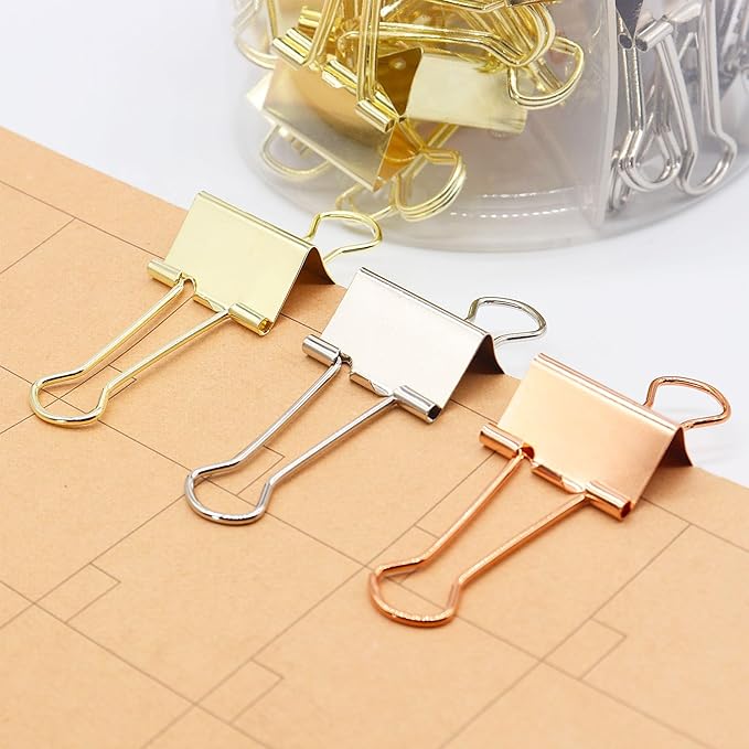 Binder Clips Paper Clamps Paper Clips, 1inch (25mm), 3 Colored Set, 36 Pcs Medium Size Office Clips for Home School and Business