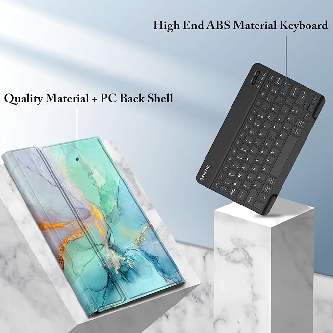 FINTIE Keyboard Case for Samsung Galaxy Tab S10 Lite/ S10 FE/ S9 FE 5G 10.9 Inch/Tab S9 11 Inch with S Pen Holder, Slim Stand Cover Detachable Wireless Bluetooth Keyboard, Emerald Marble