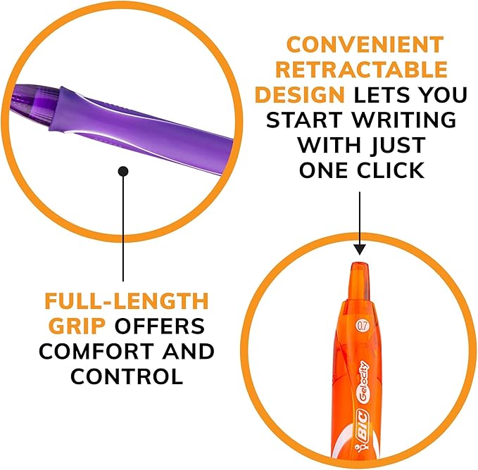 BIC Gelocity Quick Dry Gel Pens with Comfortable Full Grip and Smear-Resistant Ink, 8-Count in Assorted Colors