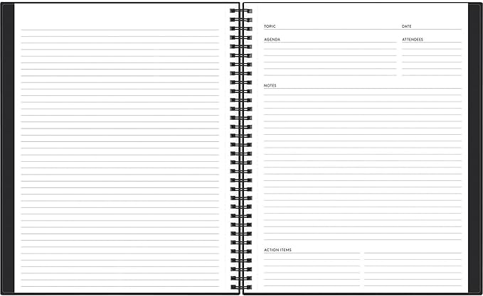 Blue Sky Aligned Notes Professional Business Notebook, Flexible Cover, Twin-Wire Binding, Perforated Pages, 8.5" x 11", Black