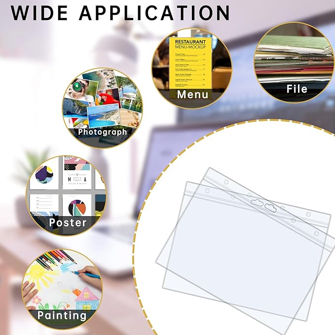 AKONEGE 12PCS Hard Sheet Protectors 8.5 x 11 Waterproof Resealable Zip Page Protectors Clear Hard Plastic Sleeves for Photos Birth Certificate, Heavy Duty Document Holder Wall Sign Holder, Horizontal