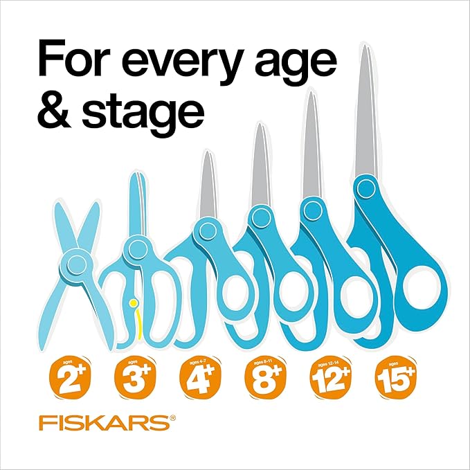 Fiskars Kids Scissors, Toddler Safety Scissors, Spring-Action Training Lever & Blunt Tips for Ages 3+, 6-Pack, Assorted Colors