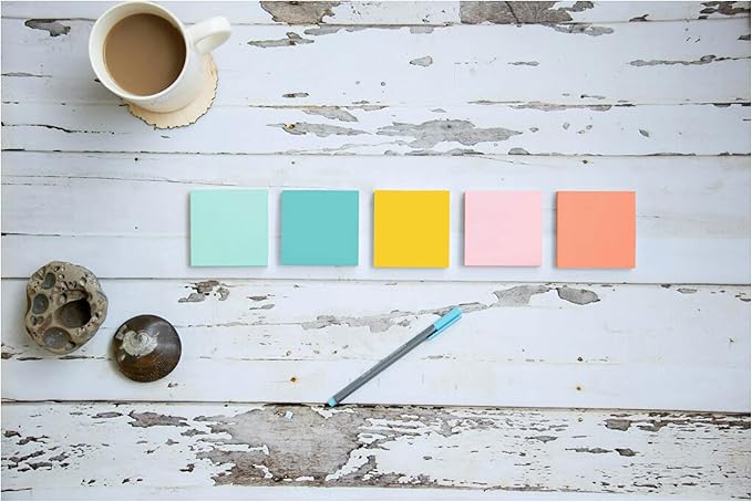 Post-it Notes, 3 in x 3 in, 4 Sticky Note Pads, 50 Sheets per Pad, Beachside Café Collection, New Year Organization or Second Semester School Supplies