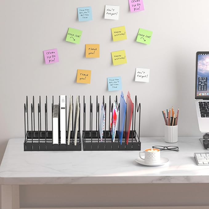 File Organizer for Desk,Clipboard Stand,Wire Caddy,Chopping Board Organizer,File Folder Holder/Rack,File Sorter,Desktop Record Holder,8 Sections Storage,Anti-Scratch/Rusty,Stable,Adjustable