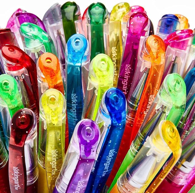 KINGART Glitter Rollerball Gel Pens, 50 Sparkling Colors with Soft-Grip Comfort, XL Ink Cartridge - More Ink, Great for All Ages, Writing, Coloring, Doodling, Scrapbooking, Journaling & More