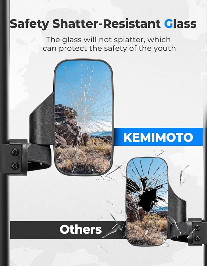 KEMIMOTO Mini Youth UTV Side Mirrors Fits 0.75 in - 1.25 in Roll Cage Compatible with Polaris RZR 170 Ranger RZR 170 KAYO S200, Go Karts, Golf Cart, XTV Boat Mirrors Shatter Proof Tempered Glass