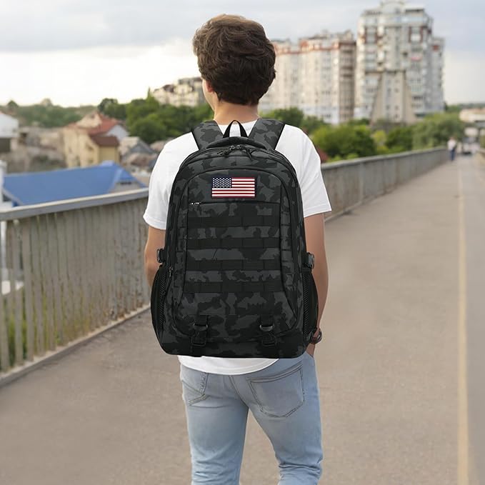 Camo Backpack for Boys 3 in 1 Set, 19 Inch 55L Tactical Bookbag with Lunch Box Pencil Case, Molle School Backpack for Kids Teens, Daily School Commute Outdoor Camping for Elementary Middle High School